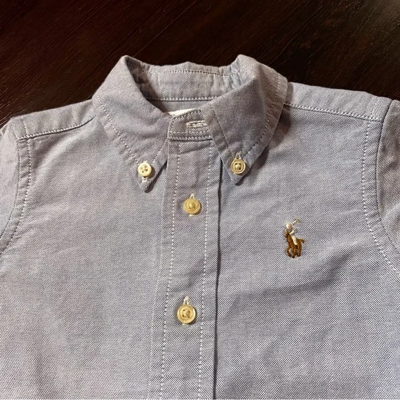 Ralph Lauren Preppy Classic Light Blue Baby Kids Button Down Shirt 6-9 Month - Picture 2 of 6